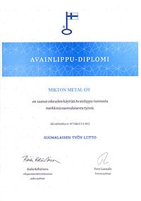 Mikton Metal avainlippu-diplomi